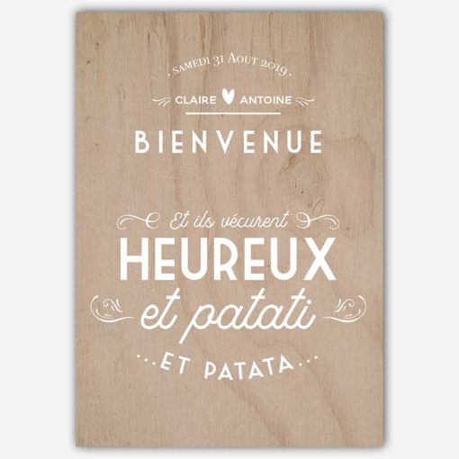 panneau d'accueil bienvenue mariage patati patata
