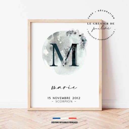 affiche personnalisée lettre cosmos ciel étoilé